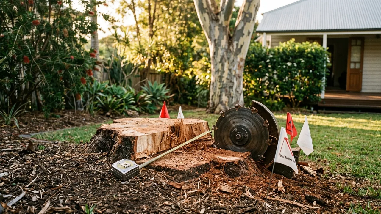 Brisbane stump grinding detail relevant to "How to Prepare for Your Stump Grinding Call"
