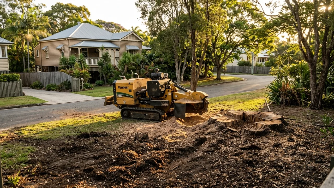 Brisbane stump grinding context shot for "Which Tree Species Leave the Hardest Stumps to Grind in the Chelmer Area?"