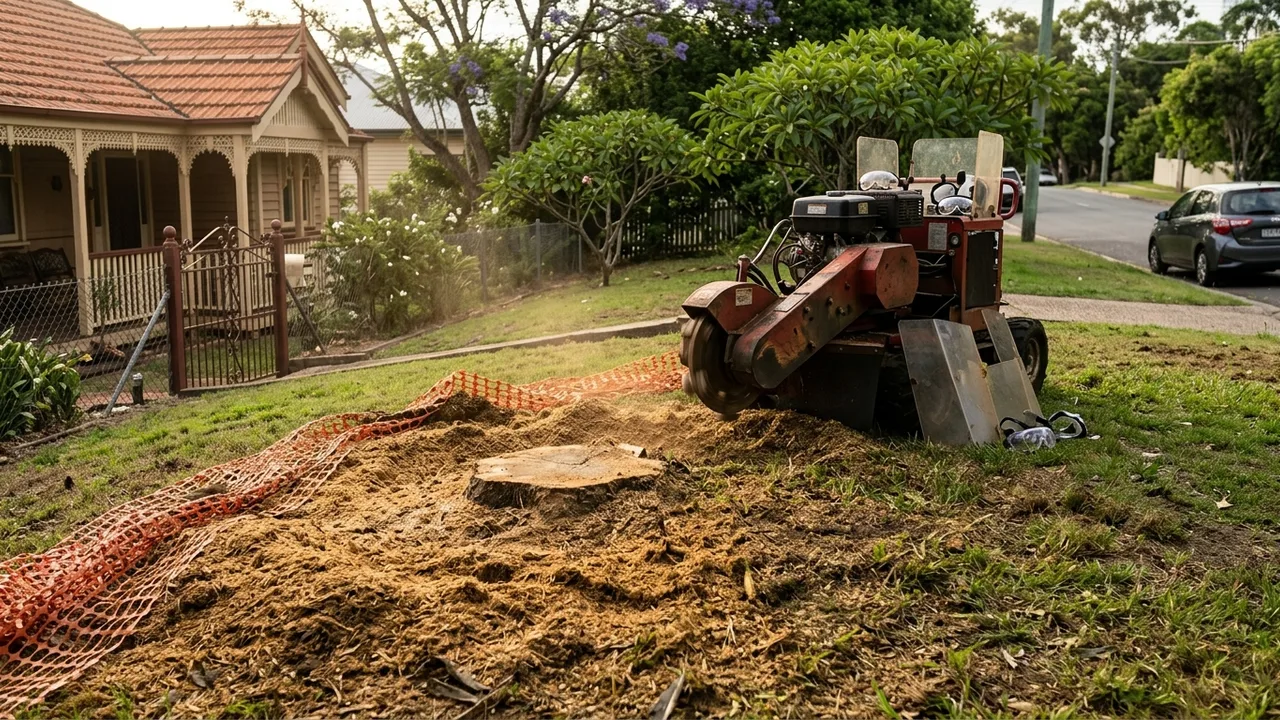 Brisbane stump grinding context shot for "Is It Worth Hiring a Stump Grinder Yourself Instead of Using a Pro?"