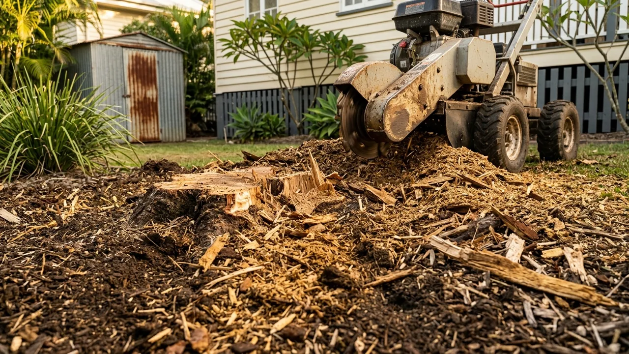 Brisbane stump grinding detail relevant to "Can You Grind a Stump Yourself, or Should You Call a Pro?"