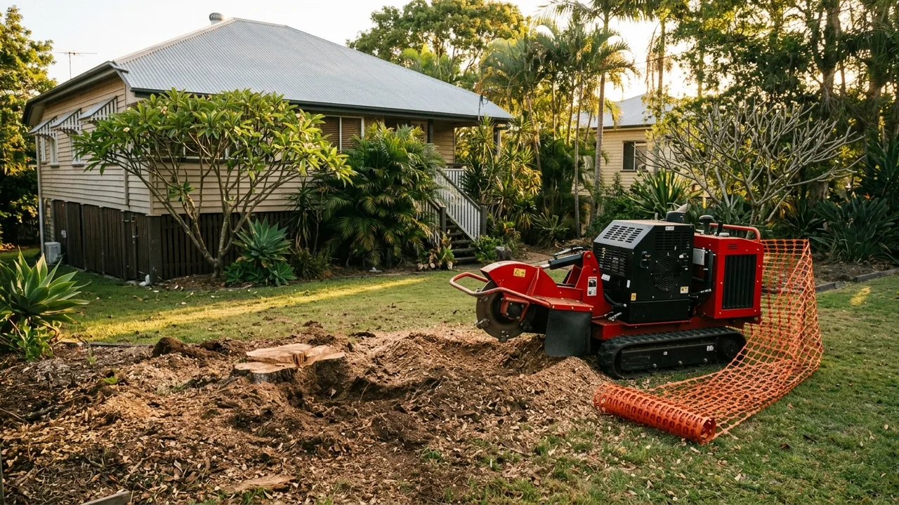 Brisbane stump grinding context shot for "Can You Grind a Stump Yourself, or Should You Call a Pro?"