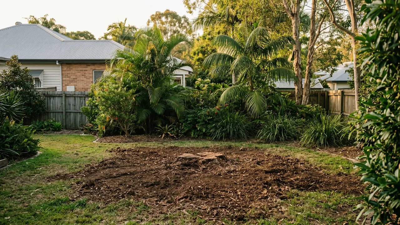 Brisbane stump grinding context shot for "Will a Ground Stump Still Sprout Shoots After Grinding?"