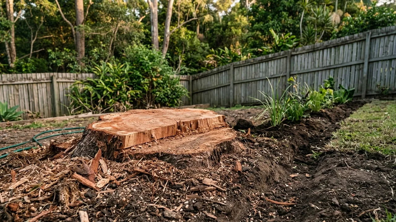Brisbane stump grinding detail relevant to "Why You Should Always Grind Stumps Before Landscaping or Fencing"