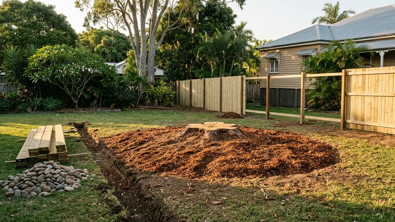 Brisbane stump grinding context shot for "Why You Should Always Grind Stumps Before Landscaping or Fencing"
