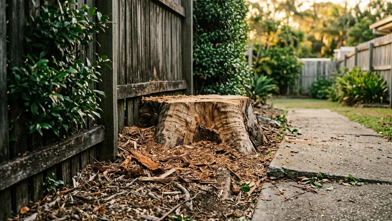 Brisbane stump grinding detail relevant to "Can a Stump Be Ground Down When It Sits Right Next to a Fence or Path?"