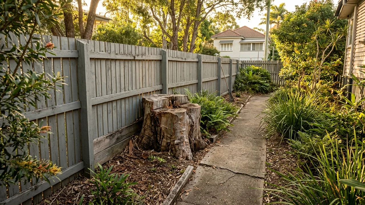 Brisbane stump grinding context shot for "Can a Stump Be Ground Down When It Sits Right Next to a Fence or Path?"