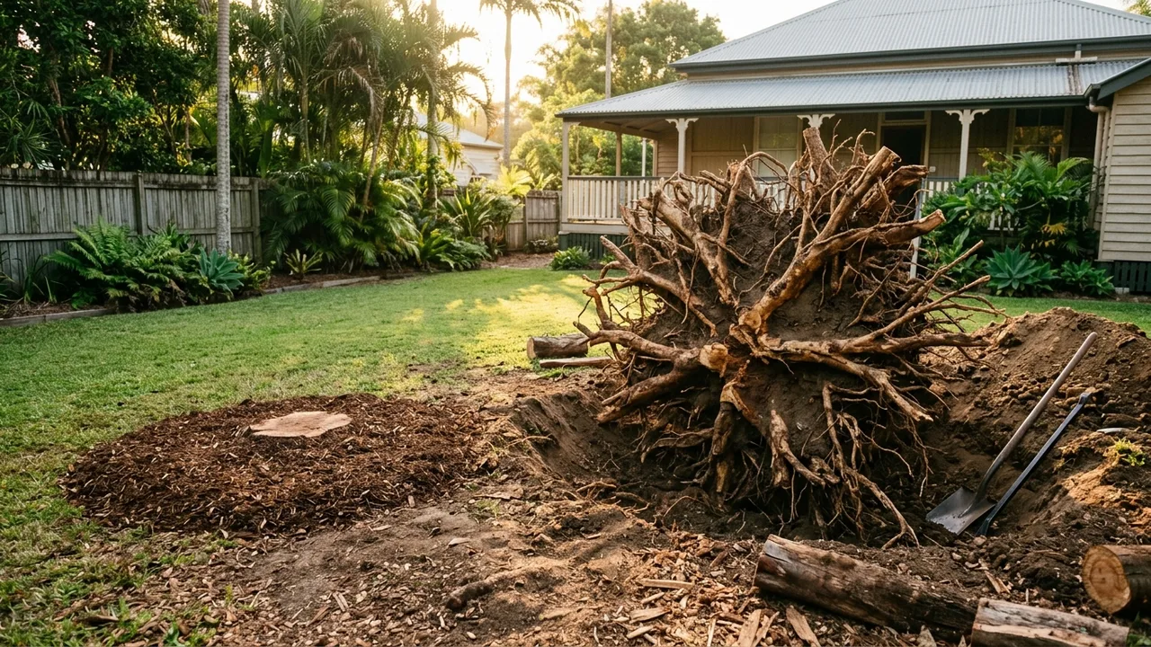 Brisbane stump grinding context shot for "Stump Grinding and Full Stump Removal Are Not the Same Thing"