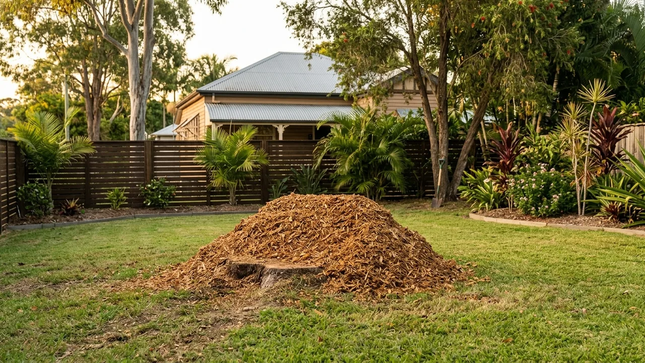 Brisbane stump grinding context shot for "What Can You Do With the Mulch Left Behind After Stump Grinding?"